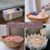 Collage of various candle holders with Foton Spring Colors' text overlay.